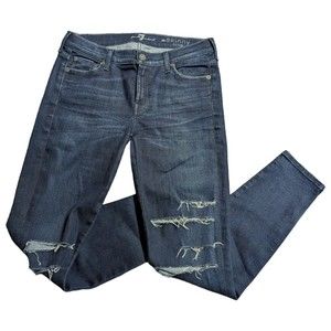 Seven 7 For All Mankind Women's Size 28 Skinny Crop Denim Jeans Blue Distressed